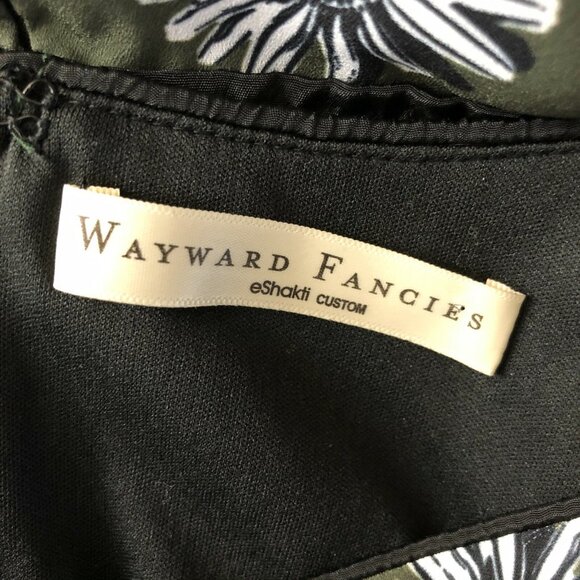 Wayward Fancies eShakti Custom Dress A Line Floral Daisies Olive Green XL/16 - Picture 3 of 5